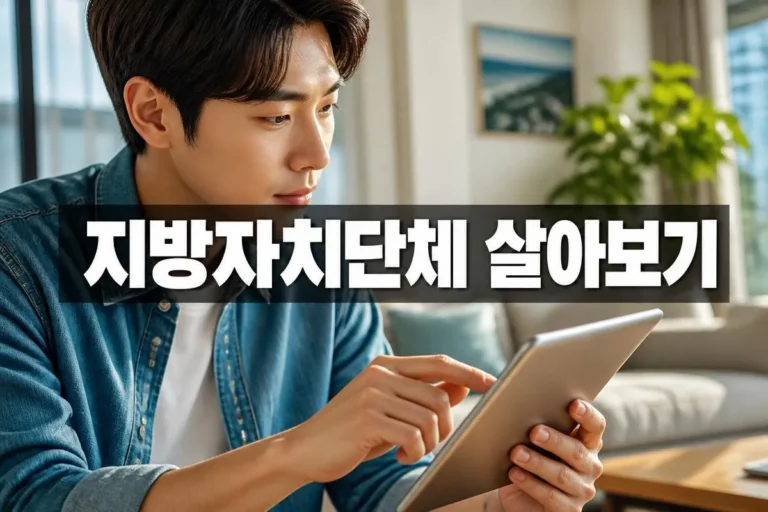 30대 한국인이 햇살이 들어오는 현대적인 거실에서 태블릿의 지도를 보고 있는 모습